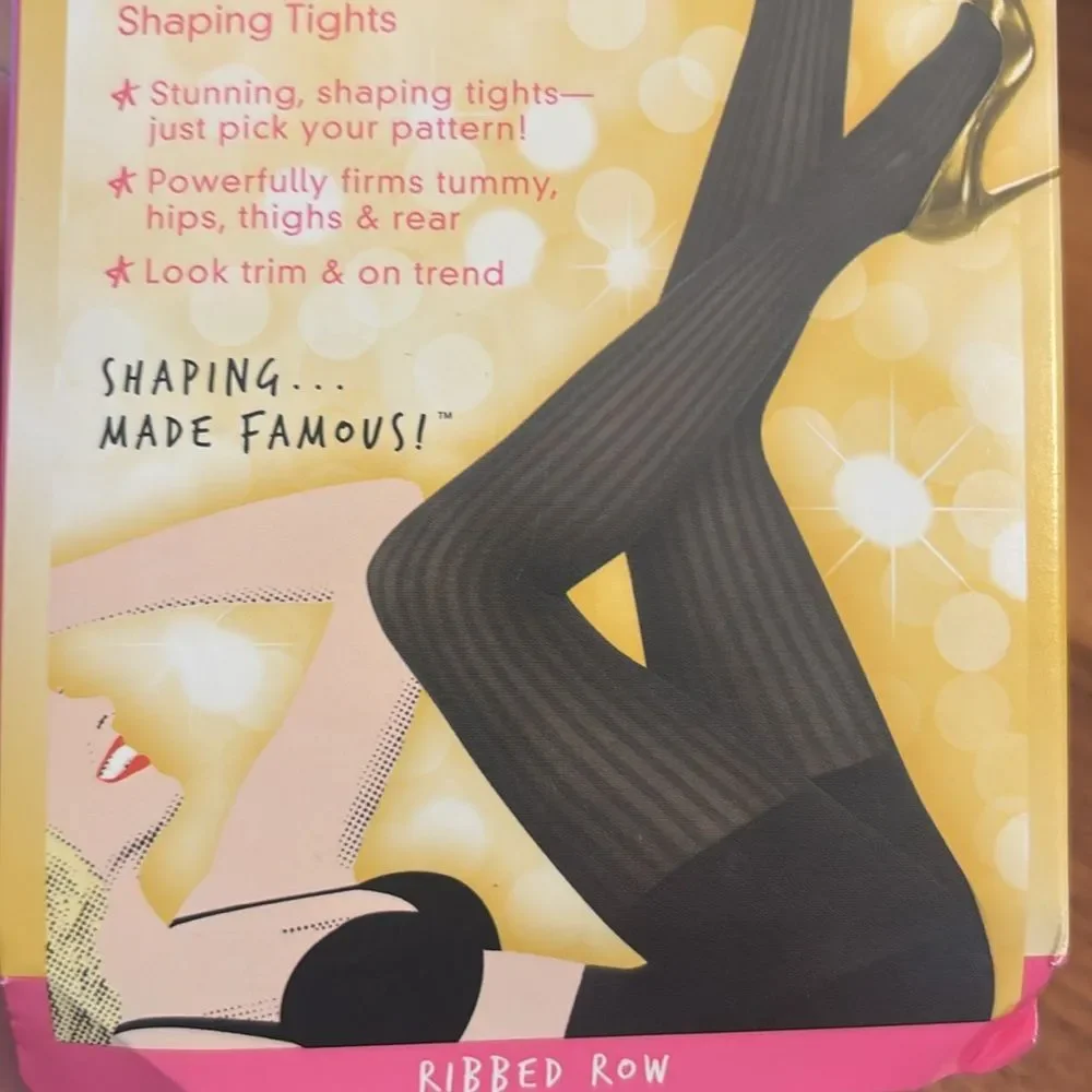 NEW Star Power by Spanx Center Stage Black Ribbed Row Tights Size C 1699